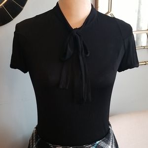 Burberry Black Tie Neck Bow Short Sleeve Tunic 40